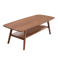 Practical Coffee Table with 2-Tier Open Storage & Rounded Corners, Safe center table for Living Area, 47″ L x 22″ W x 17.5″ H, Walnut(m-2)