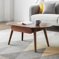 Compact Coffee Table with Storage Drawers and Rounded Edges, Sturdy Center Table with Handle-Free Design, 39.5″ L x 22″ W x 16.5″ H, Oak(m-1)