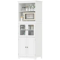 HOMCOM 63" Small Buffet with Hutch, 4-Door Kitchen Pantry, Freestanding Storage Cabinet with Adjustable Shelf for Dining Room, Living Room, White(m-2)
