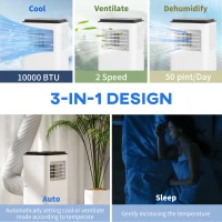 HOMCOM 10,000 BTU Moible Air Conditioner 440 Sq. Ft., Dehumidifier Fan Auto Sleep with 24H Timer On/Off, Window Kit, White(m-4)