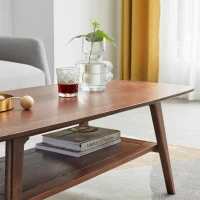 Practical Coffee Table with 2-Tier Open Storage & Rounded Corners, Safe center table for Living Area, 39.5″ L x 19.5″ W x 17.5″ H, Walnut(m-5)