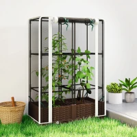 Outsunny Raised Garden Bed with Trellis, 46.5" Tomato Cage with Crop Cage, Self Watering Planter Box with Drainage Holes, White(m-2)