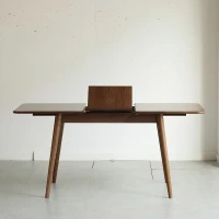 Extendable Dining Table with FAS-Grade Wood and Telescopic Top, Sturdy Center Table with Diagonal Legs, 63″ L x 31.5″ W x 29.5″ H, Walnut(m-1)