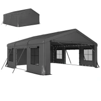 Outsunny 20' x 20' Heavy Duty Carport, Portable Garage Car Canopy Tent Shelter with 3 Roll-up Doors, 4 Windows, Dark Gray(m-11)