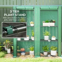 Outsunny Lean-to Greenhouse with 3 Tier Shelves, Portable Greenhouse with PE Cover, 2 Roll-Up Doors, 56.7" x 18.9" x 59.8", Green(m-5)