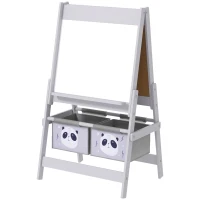 Qaba Art Easel for Kids with Paper Roll, Blackboard, Whiteboard, Storage(m-1)