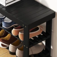 HOMCOM Bamboo Shoe Storage Bench, 3-Tier Entryway Bench with 2 Storage Shelves for Hallway, Holds 6 Pairs, Black(m-10)