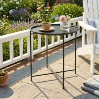 Outsunny 18" Outdoor Side Table with Removable Tray and Folding Legs, Indoor Outdoor for Balcony, Porch, Black(m-1)