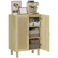 HOMCOM Boho Sideboard, Buffet Cabinet with Storage, Accent Cabinet with 2 Rattan Doors and Adjustable Shelves, Natural(m-11)