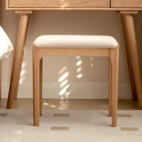 Solid Stool with Stain-Resistant Fabric & High-Density Foam, Space-Saving Bench for Vanity or Bedroom, 16.5″ L x 12″ W x 16.5″ H, Natural(m-1)