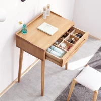 Compact Makeup Vanity Table with Storage Drawer, Assembled Nightstand with Desktop for Bedroom, 23.5″ L x 15.5″ W x 30.5″ H, Oak(m-4)
