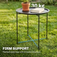 Outsunny 18" Outdoor Side Table with Removable Tray and Folding Legs, Indoor Outdoor for Balcony, Porch, Black(m-5)