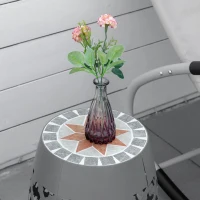 Outsunny Decorative Outdoor Stool, 12" Round Patio Side Table, Mosaic Accent Plant Stand for Garden, Balcony, Gray(m-7)