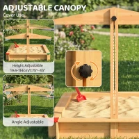 Outsunny Wooden Sandbox with Cover, Kids Sandbox Outdoor with Adjustable Canopy and Seats for Backyard, Beach, Light Brown(m-4)