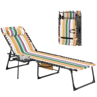 Outsunny Folding Outdoor Chaise Lounge Chair Tanning Chair with 5-Level Adjustable Back, Side Table, Pillow, Pocket, Mixed Color(m-11)