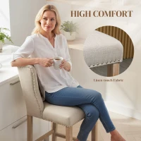 HOMCOM Counter Height Bar Stools Set of 2, Upholstered Bar Chairs with Nailhead Backrest and Footrest, Modern Barstools for Kitchen, Dining Room, Beige(m-7)