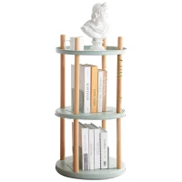 3-Tier Rotating Bookcase with Solid Beech Support Rod, Space-Saving Bookshelf with 6 Bookends, 16.5″ L x 16.5″ W x 33″ H, Blue(m-2)