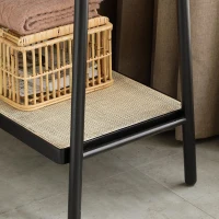 Solid Oak Clothes Rack with Handcrafted Rattan Hangers, Standing Garment Rack for Clothes, Bags & Shoes, 27.5″ L x 18″ W x 65″ H, Black(m-4)
