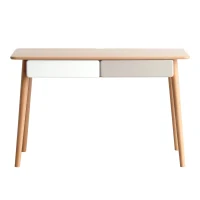 Modern Computer Desk with Gap Design and Rounded Corners, Durable Work Desk with 2 Drawers, 47″ L x 22″ W x 29.5″ H, Natural(m-2)