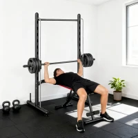 Soozier Squat Rack with Pull Up Bar and Barbell Bar Adjustable Bench Press Multi-Function Weight Lifting Half Rack Black(m-9)