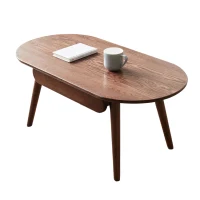 Compact Coffee Table with Storage Drawers and Rounded Edges, Sturdy Center Table with Handle-Free Design, 39.5″ L x 22″ W x 16.5″ H, Oak(m-9)