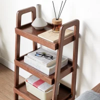 3-Tier Storage Shelf with Ladder-Style Shoe Rack, Waterproof Ladder Shelf with Easy-Clean Finish, 17.5″ L x 12.5″ W x 31.5″ H, Walnut(m-10)