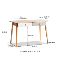 Modern Computer Desk with Gap Design and Rounded Corners, Durable Work Desk with 2 Drawers, 47″ L x 22″ W x 29.5″ H, Natural(m-3)