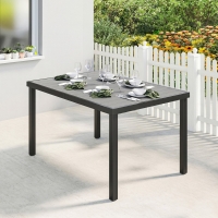 Outsunny Rectangular Patio Table for 6, Outdoor Dining Table with Wood-Plastic Composite Top and Steel Frame for Garden, Grey