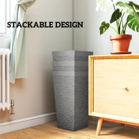 Outsunny 22.8 Inch Set of 3 Outdoor Planters with Stone Finish and Wheels, Stackable Tapered Planters with Drainage Hole, Gray(m-9)