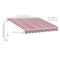 Outsunny 10' x 8' Manual Retractable Awning, Sun Shade Shelter Canopy, with Aluminum Frame and UV Protection for Patio Deck Yard Window Door, Wine Red and White Stripe(m-3)
