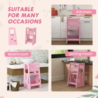Qaba Toddler Tower with Adjustable Height, Anti-slip Mat, Toddler Step Stool, Pink(m-6)