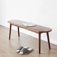 Durable Dining Bench with Half-Round End Design, Versatile Wood Bench for Entryway or Kitchen, 47″ L x 12″ W x 16″ H, Walnut(m-1)
