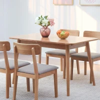 Extendable Dining Table with Telescopic Farmhouse Design, Sturdy Center Table with Rounded Corners, 63″ L x 31.5″ W x 29.5″ H, Light Oak(m-4)