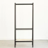 Solid Oak Clothes Rack with Handcrafted Rattan Hangers, Standing Garment Rack for Clothes, Bags & Shoes, 27.5″ L x 18″ W x 65″ H, Black(m-7)