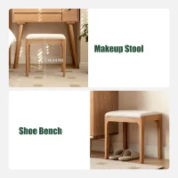 Solid Stool with Stain-Resistant Fabric & High-Density Foam, Space-Saving Bench for Vanity or Bedroom, 16.5″ L x 12″ W x 16.5″ H, Natural(m-5)