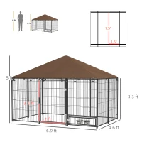 PawHut Outside Dog Kennel, 6.9' x 4.6' x 5' Puppy Play Pen with Canopy, Garden Playpen Fence Crate with Rotating Bowl, Black(m-3)
