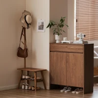 Solid Shoe Bench with Coat Rack and Solid Oak Construction, Modern Hall Tree for Living Space, 31.5″ L x 13.5″ W x 65.5″ H, Walnut(m-4)