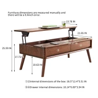 Solid Coffee Table with Hidden Storage & Soft-Close Lift, Versatile Center Table for Work or Dining, 39.5″ L x 23.5″ W x 17.5″ H, Walnut(m-3)
