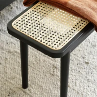Modern Solid Oak Wood Bench with Handwoven Rattan Seat, Versatile Dining Stool with Sturdy Rounded Legs, 39.5″ L x 11″ W x 17″ H, Black(m-4)