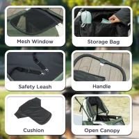 PawHut Foldable Pet Stroller for Large Dogs with Four Big Wheels, Shock-Absorbing Frame, Safety Leashes, Brakes, Dark Green(m-9)