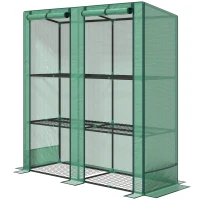 Outsunny Lean-to Greenhouse with 3 Tier Shelves, Portable Greenhouse with PE Cover, 2 Roll-Up Doors, 56.7" x 18.9" x 59.8", Green(m-1)