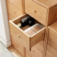 Minimalist Nightstand with Solid Wood Drawer Slides, Versatile Storage Cabinet for Bedroom or Entryway, 12″ L x 15″ W x 30″ H, Oak(m-8)