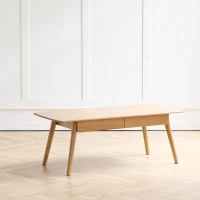 Solid Oak Coffee Table with 2-Drawer Storage and Open Shelf, Multi-Use Low Writing Desk for Modern Homes, 47″ L x 22″ W x 17.5″ H, Oak(m-9)
