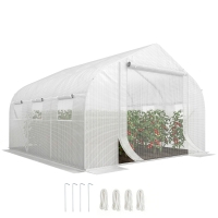 Outsunny 11.5' x 10' x 6.5' Walk-in Greenhouse, Tunnel Green House with Zippered Door and 6 Mesh Windows, Gardening Plant Hot House with Galvanized Steel Frame, White