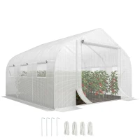 Outsunny 11.5' x 10' x 6.5' Walk-in Greenhouse, Tunnel Green House with Zippered Door and 6 Mesh Windows, Gardening Plant Hot House with Galvanized Steel Frame, White(m-1)