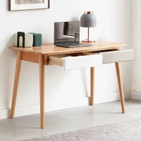 Modern Computer Desk with Gap Design and Rounded Corners, Durable Work Desk with 2 Drawers, 47″ L x 22″ W x 29.5″ H, Natural(m-5)