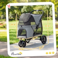 PawHut 3 Wheel Pet Stroller with Easy One-Click Quick Fold, Mesh Window, Washable Cushion, for Medium Dogs, Gray(m-3)