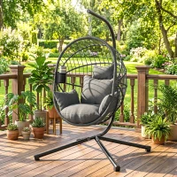 Outsunny Metal Stand Hanging Egg Chair, with Full Body Padded Seat - Grey(m-8)