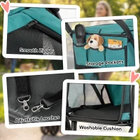 PawHut 3 Wheel Pet Stroller with Easy One-Click Quick Fold, Mesh Window, Washable Cushion, for Medium Dogs, Dark Green(m-9)
