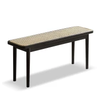 Modern Solid Oak Wood Bench with Handwoven Rattan Seat, Versatile Dining Stool with Sturdy Rounded Legs, 39.5″ L x 11″ W x 17″ H, Black(m-2)